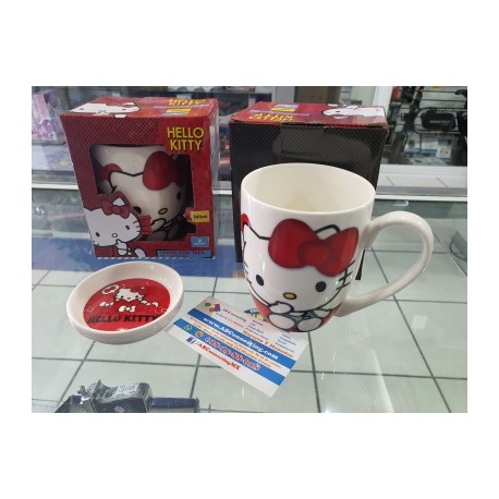 taza de porcelana con tapa hello kitty